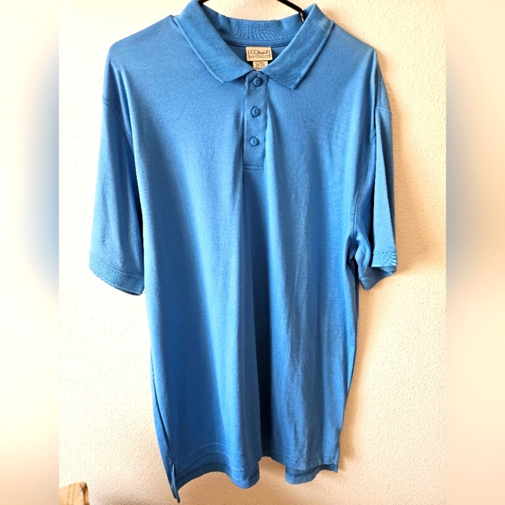 L.L. Bean Men's Blue Casual Travel Polo Shirt Size LArge Tall.